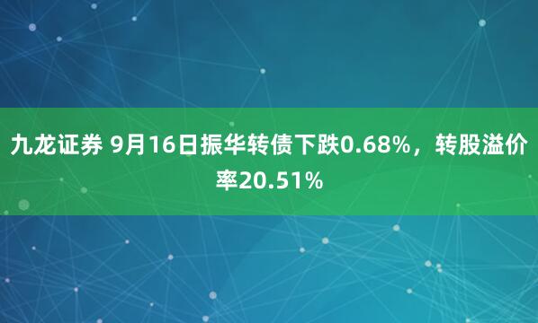 九龙证券 9月16日振华转债下跌0.68%,转股溢价率20.51%