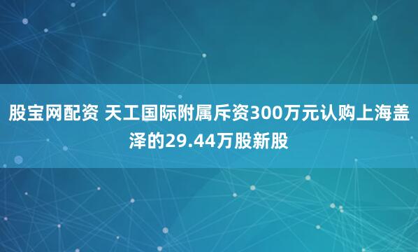 股宝网配资 天工国际附属斥资300万元认购上海盖泽的29.44万股新股
