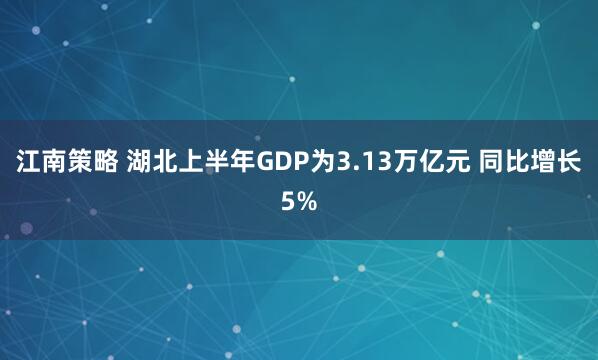 江南策略 湖北上半年GDP为3.13万亿元 同比增长5%
